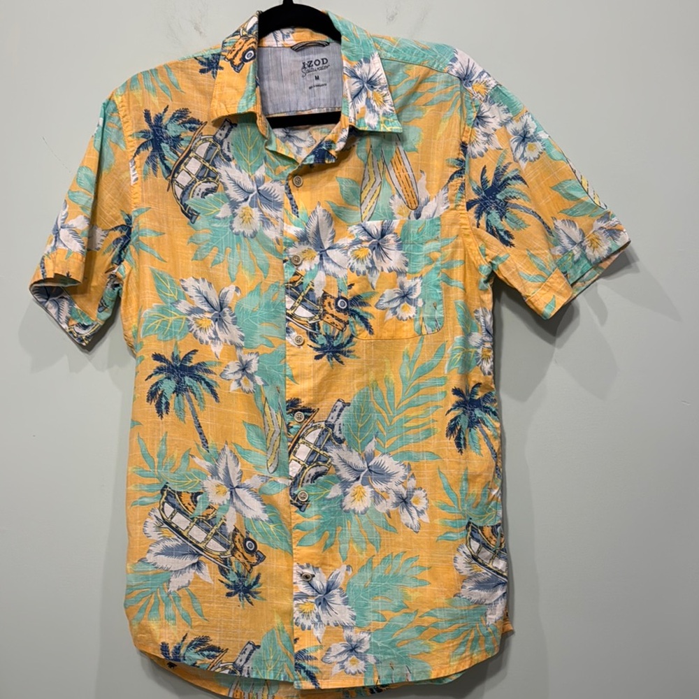 Izod 100% Cotton woody surf board Hawaiian shirt Size M